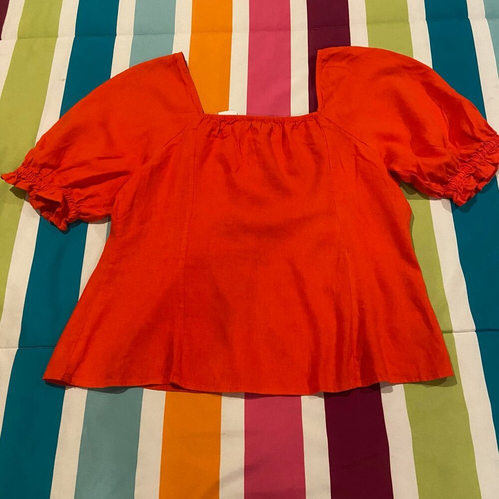 NWT Loft Crop Top Puff Sleeves in Bright Red Sz M - Picture 5 of 5
